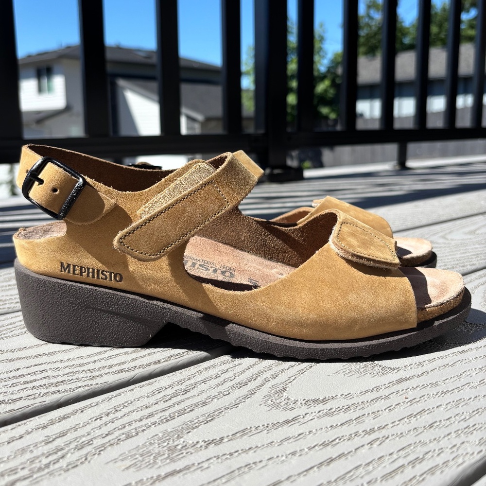 Mephisto Leather Slip On Sandals Tan Summer Women's Size Eur 41 Us Size 11